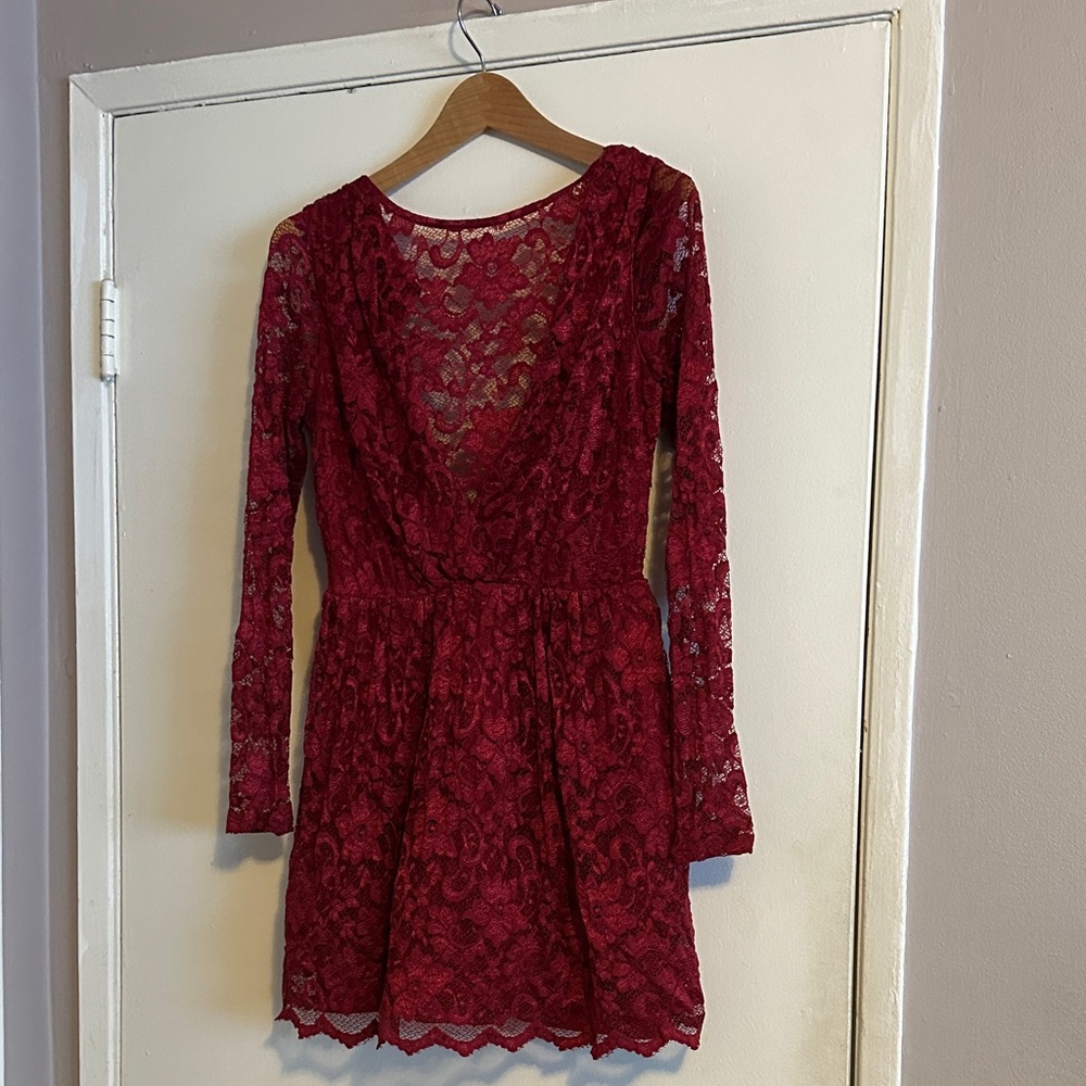 ASOS Red Lace Long Sleeve Dress